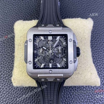 BBF Super Clone Hublot Square Bang Unico Titanium Case Black Rubber Strap